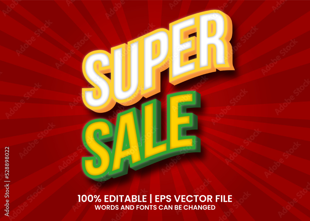 Super Sale Pop Art Cartoon Comic Style. Editable 3D Text Effect. 