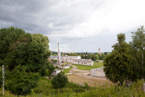 View from the hill to Ruzhany with a view of the Church of the Holy Trinity. Pruzhany region. Brest region. Belarus © aphonua