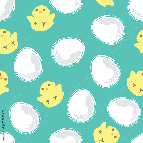 Cute chick and eggs seamless pattern.