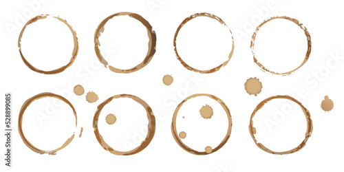 Vector coffee cup stains, Isolated On White Background, tea ring stamps Illustration