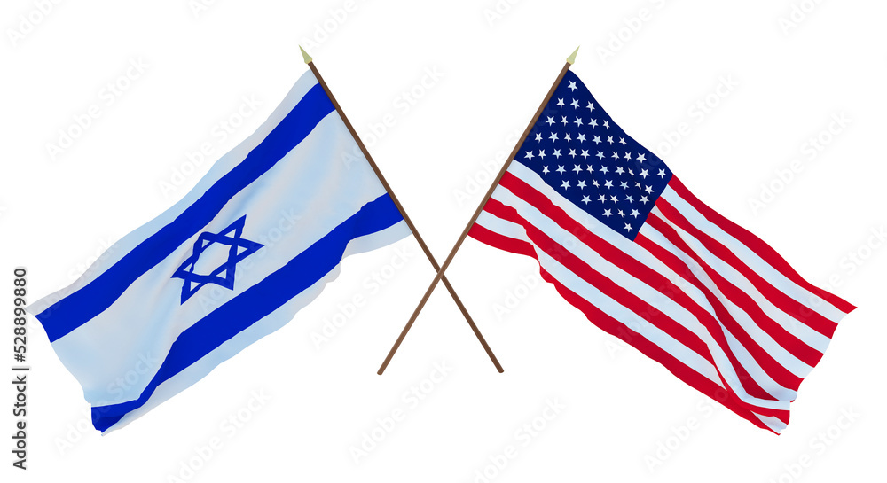 Background, 3D render for designers, illustrators. National Independence Day. Flags Israel and United States of America. USA