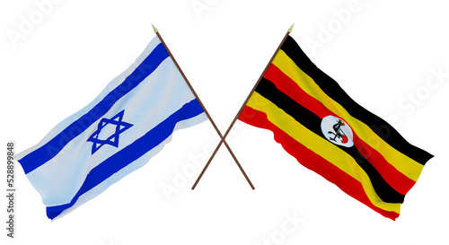 Background, 3D render for designers, illustrators. National Independence Day. Flags Israel and Uganda