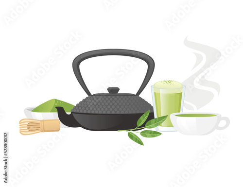 Traditional tools for tea ceremony matcha tea vector illustration on white background