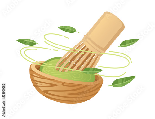 Wooden matcha whisk tool tradition equipment vector illustration isolated on white background