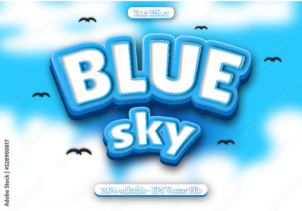 Blue Sky Editable Text Effect 3d Emboss Cartoon Style Design Blue Sky Editable Text Effect 3d Emboss Cartoon Style Design
