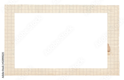 White isolated frame with Old vintage rough checkered paper