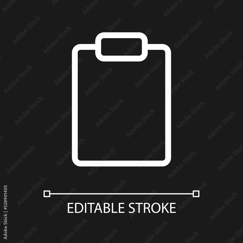 Blank tablet pixel perfect white linear ui icon for dark theme. Stationery. Paper notebook. Vector line pictogram. Isolated user interface symbol for night mode. Editable stroke. Arial font used Blank tablet pixel perfect white linear ui icon for dark theme. Stationery. Paper notebook. Vector line pictogram. Isolated user interface symbol for night mode. Editable stroke. Arial font used