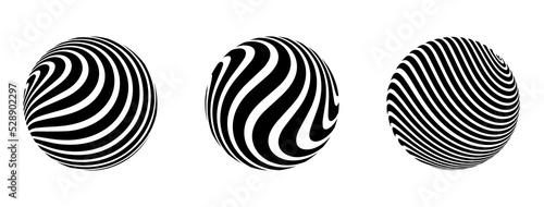 Optical illusion in the shape of distorted sphere. Abstract vector background with black and white lines. Pattern distorted textures.