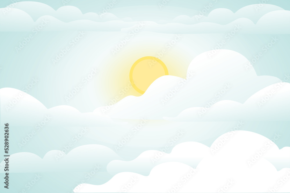 Sky with sun and cloud background daytime wide horizontal vector illustration