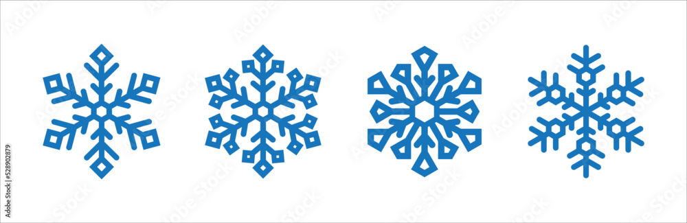 Snowflake icon vector set. Distinctive beautiful snowflakes icons. Christmas winter season theme illustration. Soft blue color. Snowflake icon vector set. Distinctive beautiful snowflakes icons. Christmas winter season theme illustration. Soft blue color.