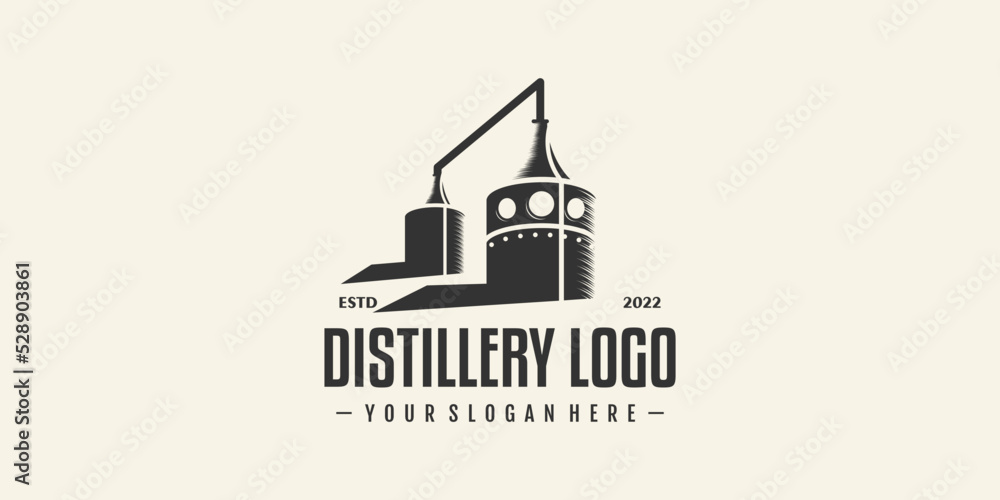 Vintage distillery logo design vector with creative idea