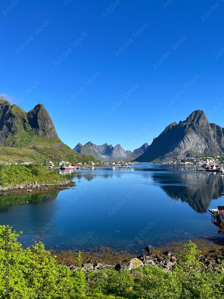 Norwegian fjords landscape, reflection on the water
