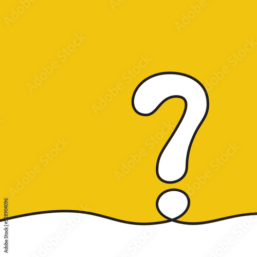 Question black line. The man's hand draws a question mark. Continuous line drawing. Sketch handwritten. Quiz and poll symbol. Vector illustration flat design. Isolated on white background.
