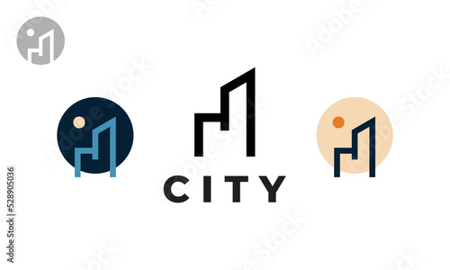 City Logo Design With Minimalist Lines ,Vector Template