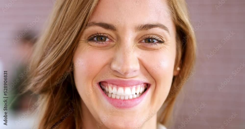 Teeth, smile and woman in a dental portrait smiling with a healthy clean white mouth and natural skincare zoom in. Veneers, face and happy girl after oral whitening, grooming selfcare routine results Teeth, smile and woman in a dental portrait smiling with a healthy clean white mouth and natural skincare zoom in. Veneers, face and happy girl after oral whitening, grooming selfcare routine results