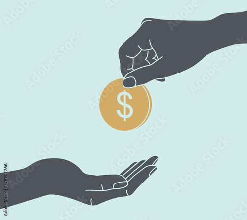 Hand giving money to other hand isolated 