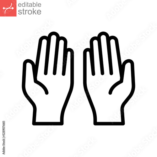 Prayer dua in ramadan, praying hands, muslim praying human hands islam symbols. Begging gesturing. outline style. Editable stroke. Vector illustration design on white background. EPS 10