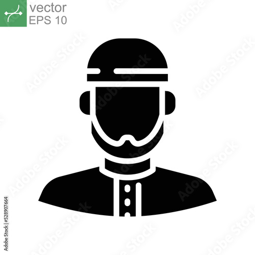 Male muslim avatar icon. Islam arabic man in traditional muslim hat. Middle Eastern human profile.  Glyph style pictogram for ramadan  eid logo.Vector illustration design on white background. EPS 10
