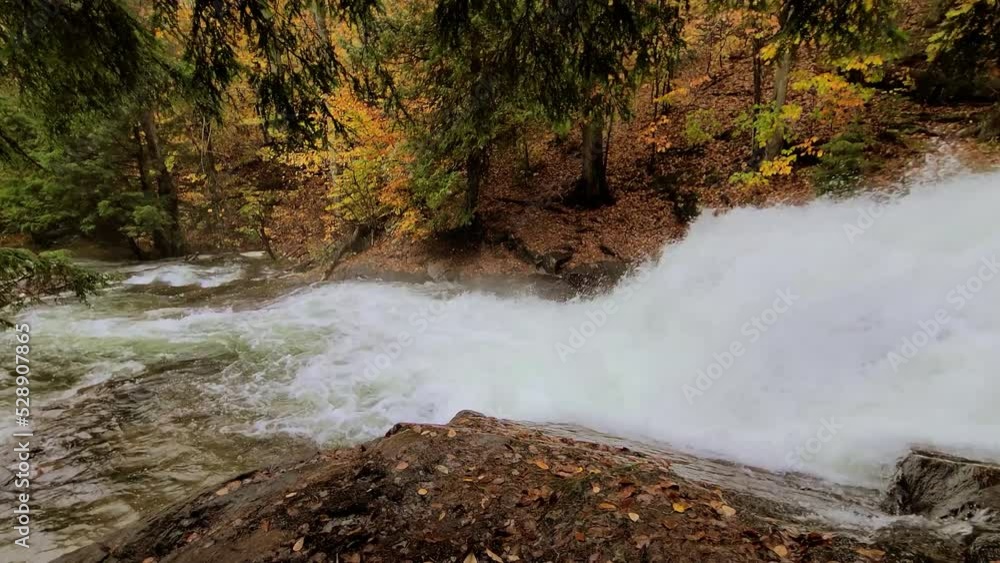 a forest creek plunges down like a huge waterfall over the rocks between the trees a forest creek plunges down like a huge waterfall over the rocks between the trees