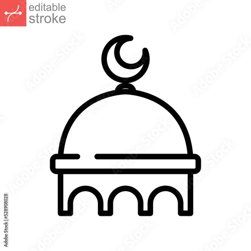 Muslim mosque domes icon. islamic worship place, islam prayer room for Religion and Ramadan symbol. Moslem Praying in outline editable stroke. Vector illustration. Design on white background EPS 10 