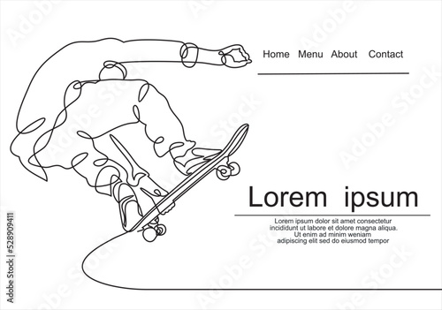 continuous line drawing of jumping skater boy
