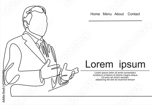 Wallpaper Mural Business conference, business meeting. Man at rostrum in front of audience. Public speaker giving a talk at conference hall- continuous line drawing Torontodigital.ca