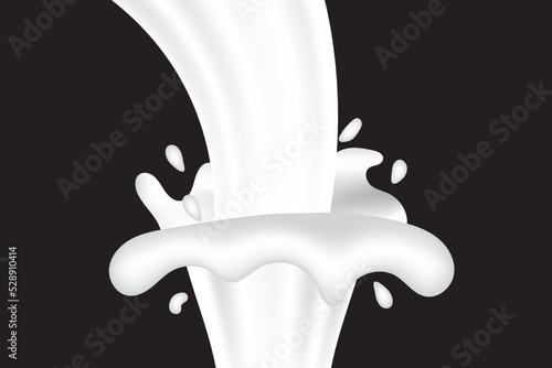 3D Milk Splash With Black Background.