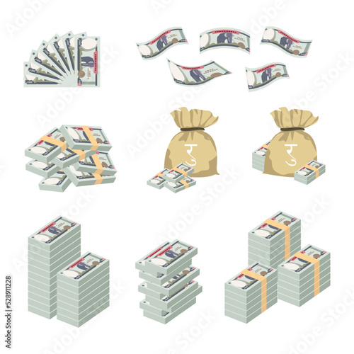 Nepalese Rupee Vector Illustration. Huge packs of Nepal money set bundle banknotes. Bundle with cash bills. Deposit, wealth, accumulation and inheritance. Falling money 1000 NPR