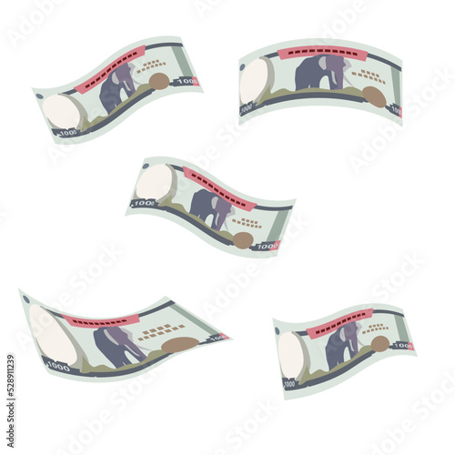 Nepalese Rupee Vector Illustration. Nepal money set bundle banknotes. Falling, flying money  1000 NPR. Flat style. Isolated on white background. Simple minimal design.