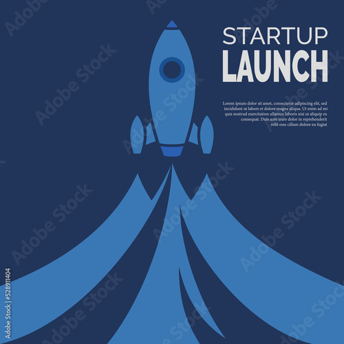 Flat vector illustration of rocket launch. Suitable for design element of technology and business startup background. Rising rocket illustration for technology poster.
