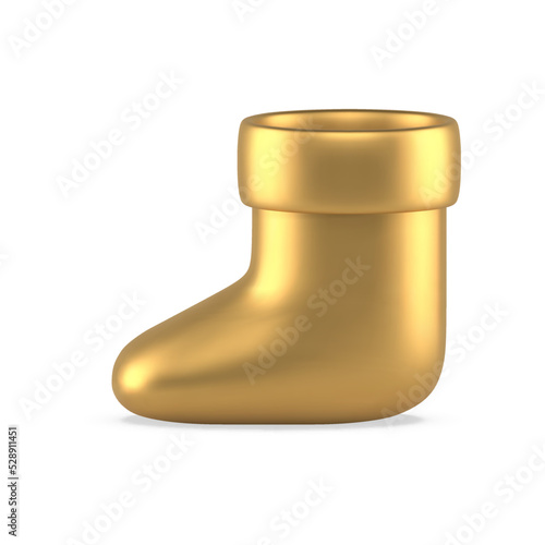 Luxury golden metallic statuette Christmas sock shape decorative toy design 3d template vector