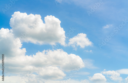 Beautiful blue sky and white clouds abstract background. Cloudscape background. Blue sky and fluffy white clouds on sunny day. Beautiful blue sky. World Ozone Day. Ozone layer. Summer sky.