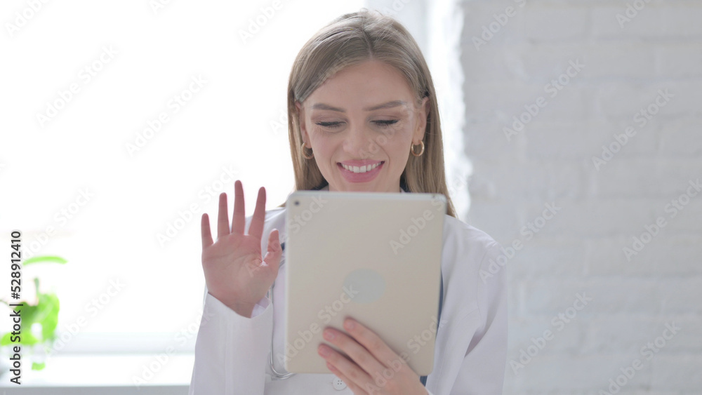 Portrait of Video Call on Tablet by Lady Doctor in Office Portrait of Video Call on Tablet by Lady Doctor in Office