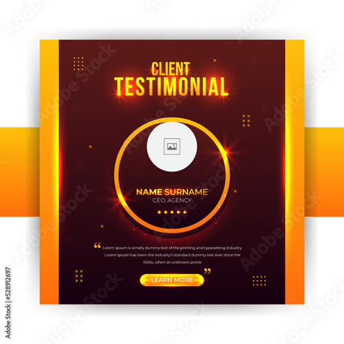 Unique and Modern Luxury Client Testimonial Social Media Post Design. Customer service feedback review social media post or web banner template 