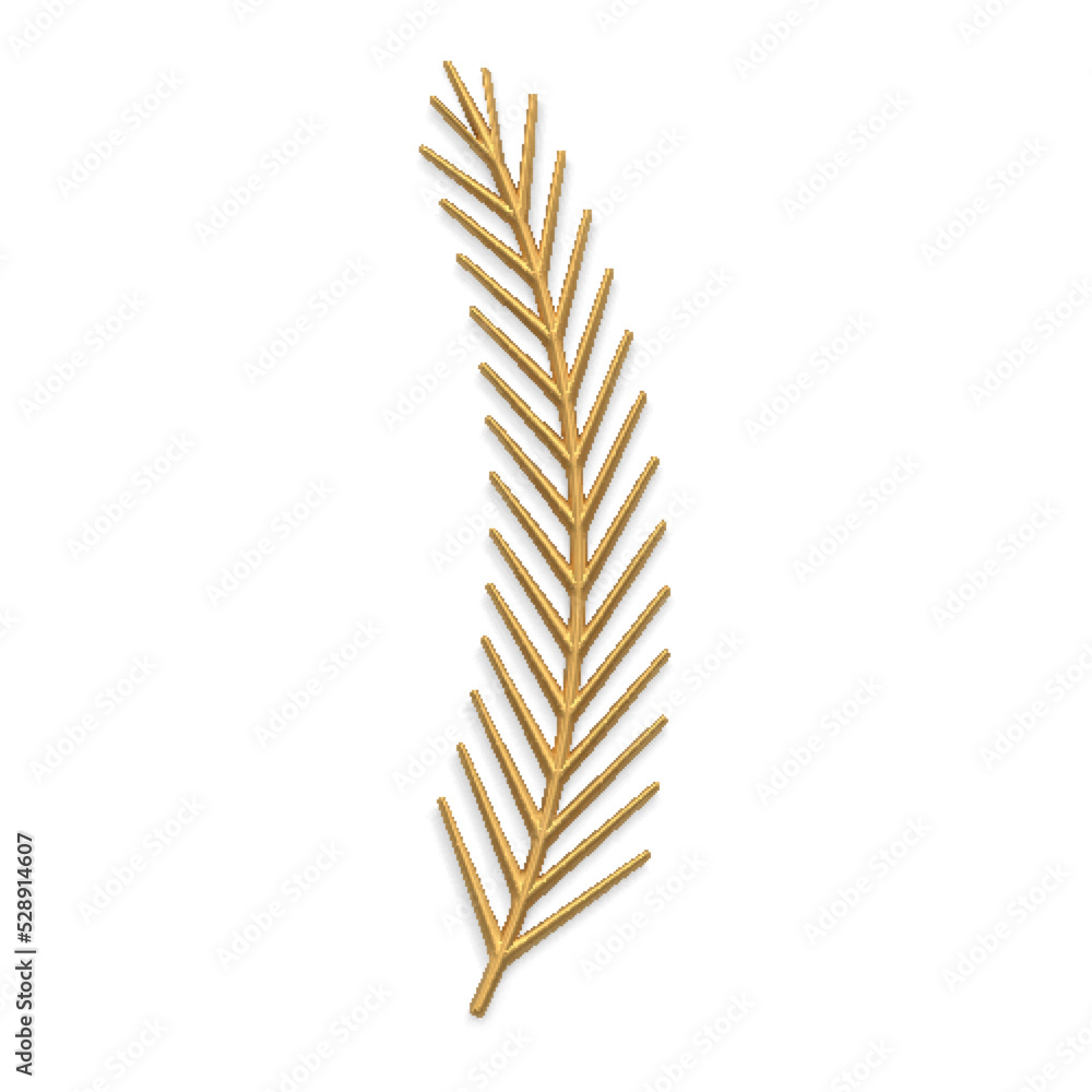 Realistic curved golden pine branch with needles decorative symbol of Christmas holiday vector Realistic curved golden pine branch with needles decorative symbol of Christmas holiday vector