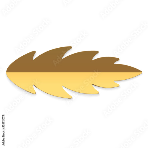 Realistic artificial golden half folded metallic glossy ornamental leaf top view holiday vector