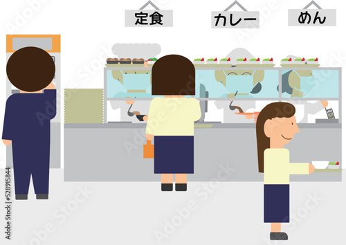 社員食堂で食事する人たち