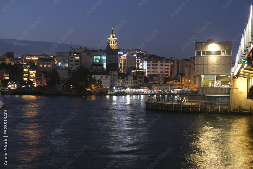 Galata Tower from Galata Bridge at night