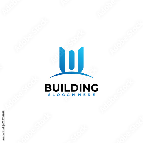 Alphabet letter icon logo W and building © Berkah