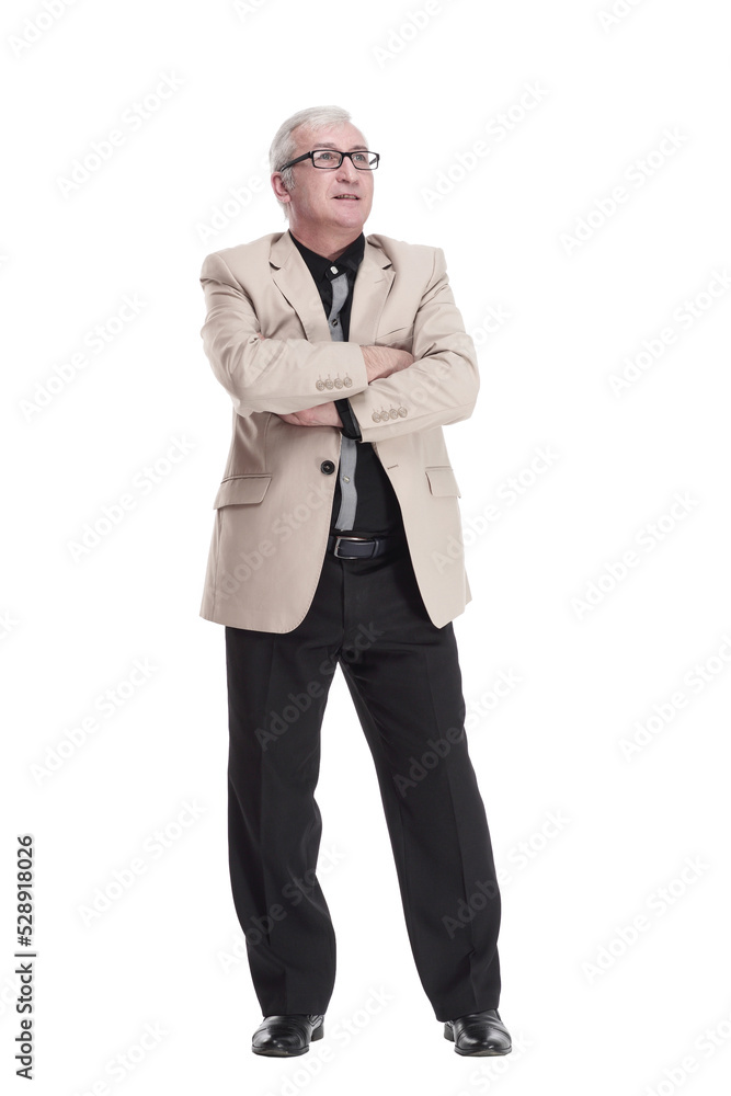 in full growth. intelligent mature man in a white jacket .