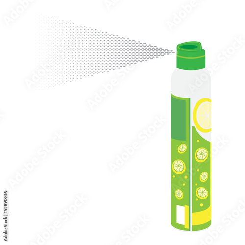 Aerosol spray can, deodorant, cleanser, furniture polish, paint, air freshener, repellent gas spray. Disinfectant icon in aluminum bottle.