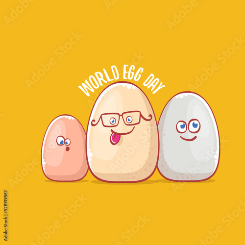 world egg day concept funny illustration with cute white egg cartoon kawaii character isolated on orange background.