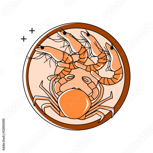 illustration of a chef cooking seafood using a flat design outline style