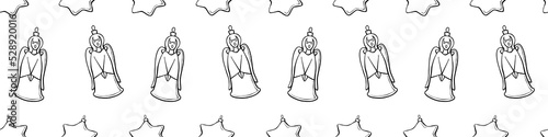 Papier peint Vector seamless pattern with outline singing angels and stars