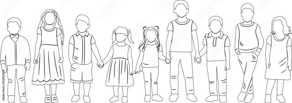 children holding hands sketch, contour vector, isolated Stock Vector ...