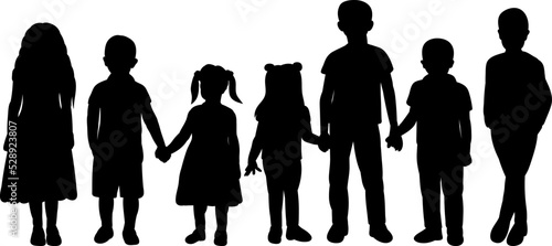 silhouette children boys and girls isolated, vector
