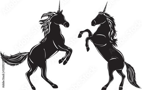 silhouette cute unicorns isolated, vector