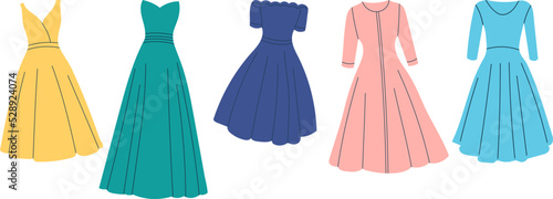 set of dress in doodle style, isolated vector