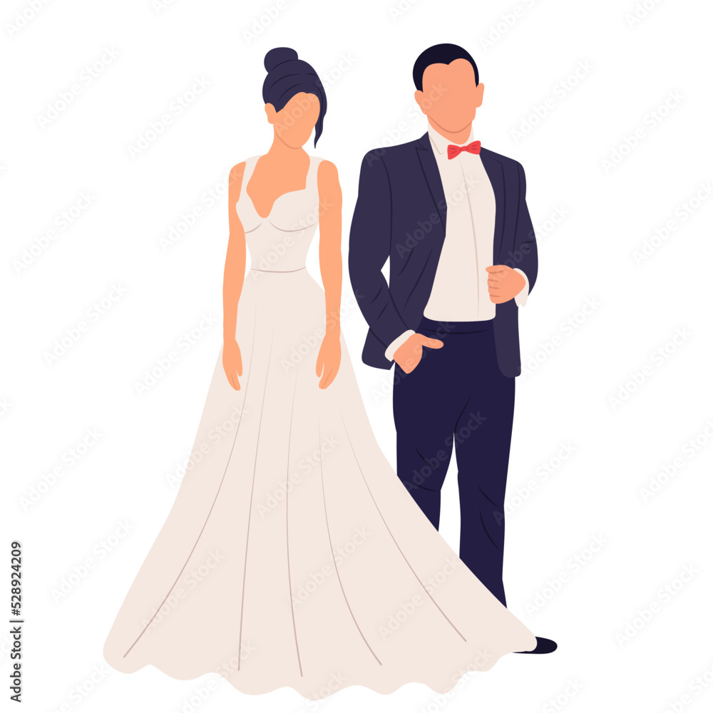bride and groom in flat style isolated, vector bride and groom in flat style isolated, vector