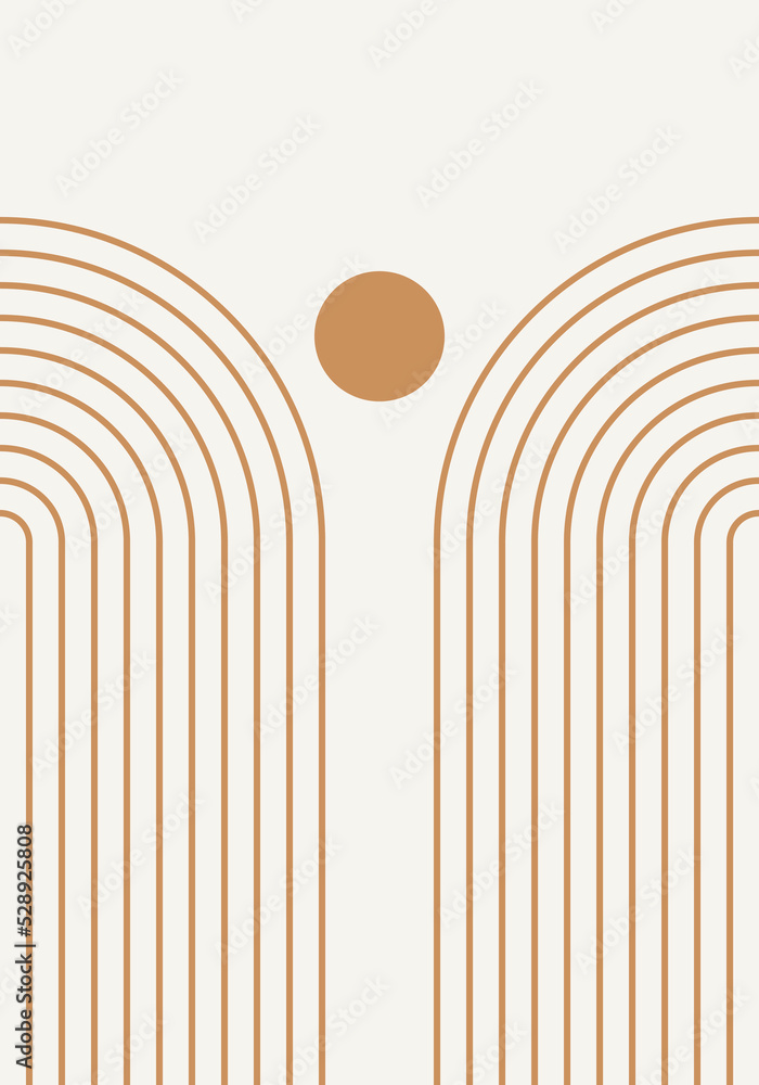 Abstract geometric minimalist artwork. Mid century modern and Bauhaus inspired retro poster with an arch and circle. Modern trendy wall art with simple shapes. Abstract geometric minimalist artwork. Mid century modern and Bauhaus inspired retro poster with an arch and circle. Modern trendy wall art with simple shapes.